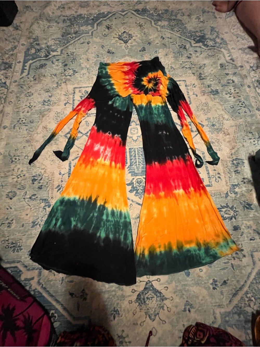 Tie-Dye Wide-Leg Jumpsuit in Black, Red, Orange, Green